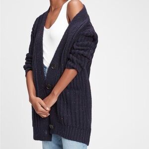 Gap Women Cable Chunky Knit Cardigan Sweater Textured Blue Speckled Medium